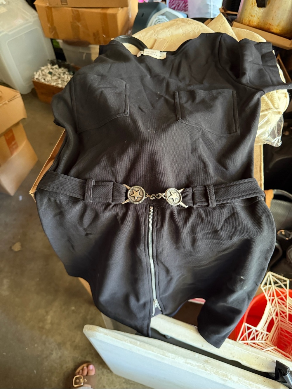 Black Short Sleeve dress with Star Buckle Belt